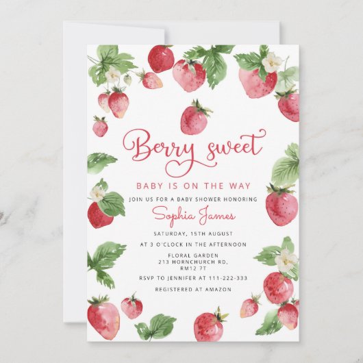 イチゴ赤ちゃんシャワーベリー甘い赤ちゃんシャワー 招待状 (正面)