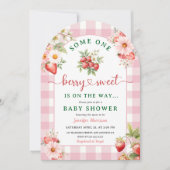 イチゴ赤ちゃんシャワー女の子ピンクベリーアーチ 招待状 (正面)