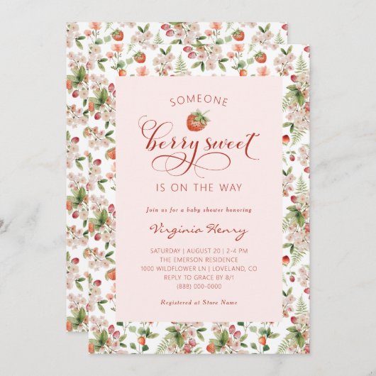 イチゴ赤ちゃんシャワー招待状 招待状 (正面/裏面)