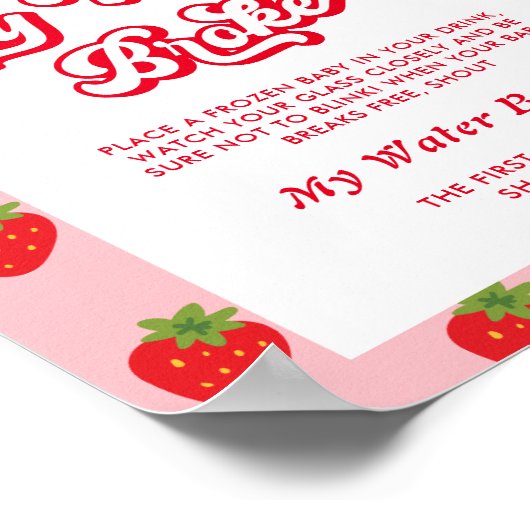 イチゴ赤ちゃんシャワー私の水が壊れたゲーム ポスター (角)