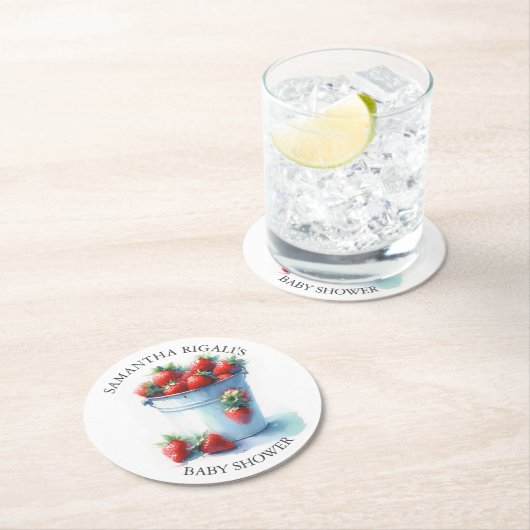 イチゴ赤ちゃんシャワー記念品 ラウンドペーパーコースター (インサイチュ)
