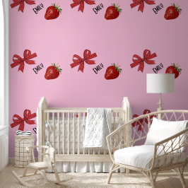 イチゴ赤と白リボン 壁紙