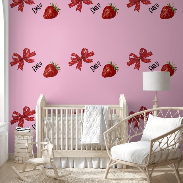 イチゴ赤と白リボン 壁紙 (キッズ)