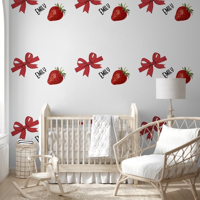 イチゴ赤と白リボン 壁紙 (キッズ)