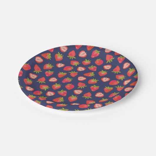 イチゴ赤と青の夏のパーティー ペーパープレート (アングル)
