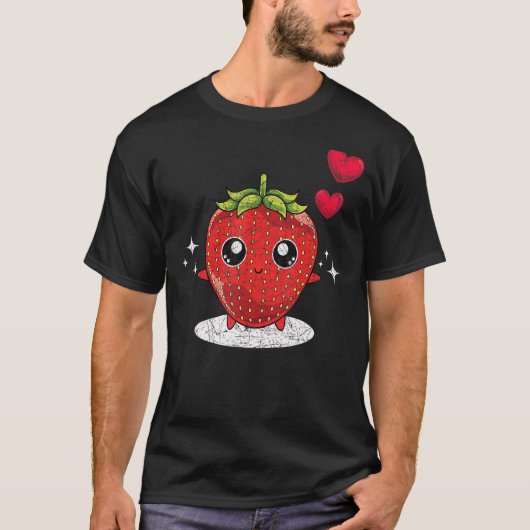 イチゴ赤ベリーサマーフルーツかわいいイチゴ Tシャツ (正面)