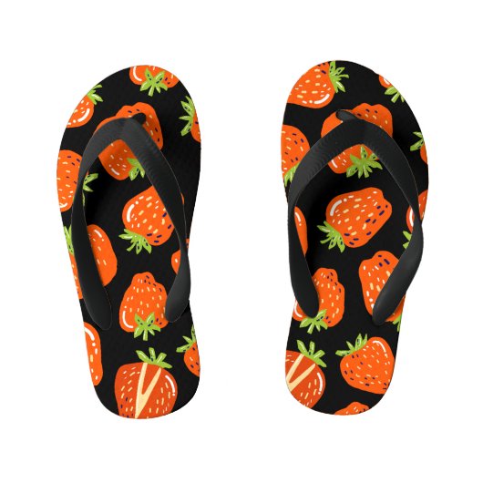 イチゴ黒：ヴィンテージシームレスなテクスチャ キッズビーチサンダル (フットベッド)