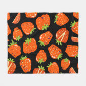 イチゴ黒：ヴィンテージシームレスなテクスチャ フリースブランケット (正面(横))