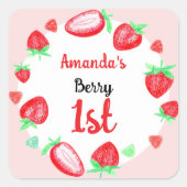 イチゴ1番目の誕生日ベリー最初 スクエアシール (正面)