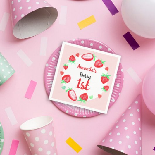 イチゴ1番目の誕生日ベリー最初 スタンダードカクテルナプキン