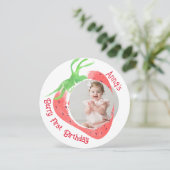 イチゴ1stかわいいベリー誕生日写真 招待状 (スタンド正面)