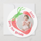 イチゴ1stかわいいベリー誕生日写真 招待状 (正面)