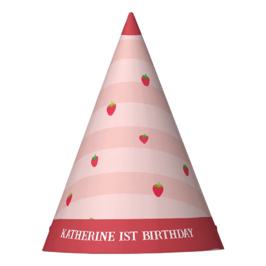 イチゴ1stバースデーベリースイートピンクパーティー帽子 パーティーハット (正面)