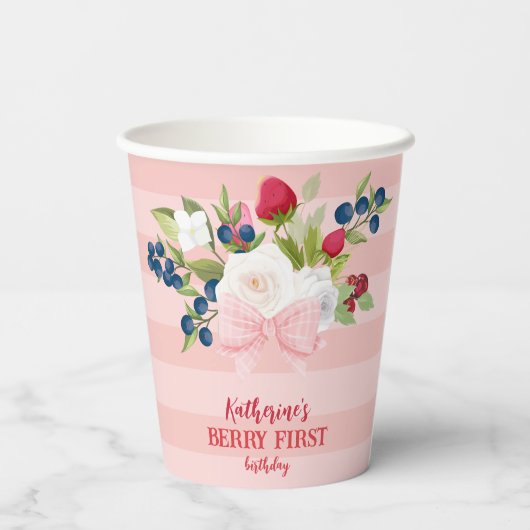 イチゴ1stバースデーベリースイートピンク 紙コップ (裏面)