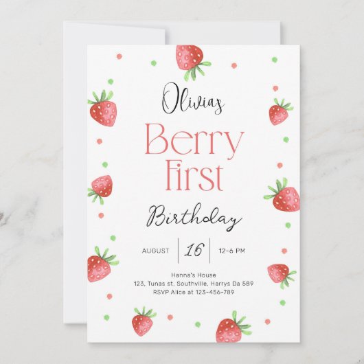 イチゴ1stバースデーベリーファーストスウィートガール 招待状 (正面)