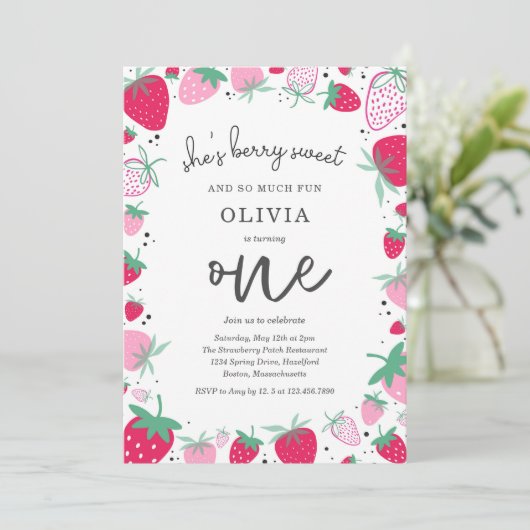 イチゴ1stバースデーベリー最初の誕生日パーティー 招待状 (スタンド正面)