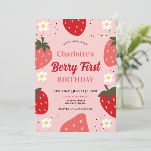 イチゴ1stバースデーベリー最初の誕生日パーティー 招待状 (スタンド正面)