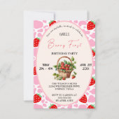 イチゴ1stバースデーベリー最初の誕生日パーティー 招待状 (正面)