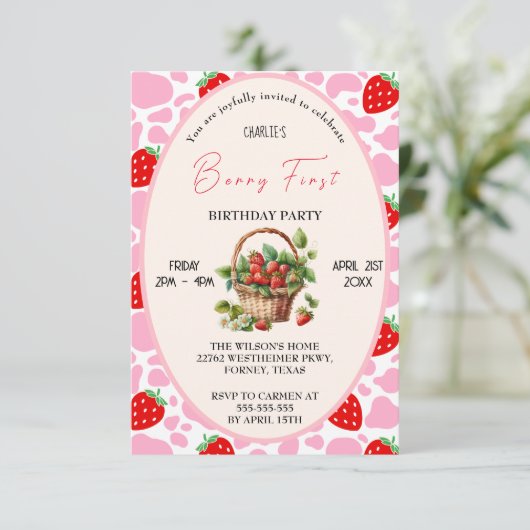 イチゴ1stバースデーベリー最初の誕生日パーティー 招待状 (スタンド正面)