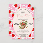 イチゴ1stバースデーベリー最初の誕生日パーティー 招待状 (正面/裏面)