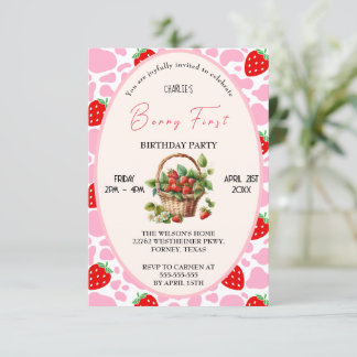 イチゴ1stバースデーベリー最初の誕生日パーティー 招待状