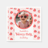 イチゴ1st誕生日パーティーベリーの最初の写真 スタンダードカクテルナプキン (正面)