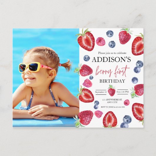 イチゴ1st誕生日パーティーベリーの最初の写真 ポストカード (正面)