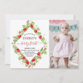 イチゴ1st誕生日パーティーベリーの最初の写真 招待状 (正面)