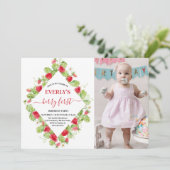 イチゴ1st誕生日パーティーベリーの最初の写真 招待状 (スタンド正面)