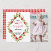 イチゴ1st誕生日パーティーベリーの最初の写真 招待状 (正面/裏面)