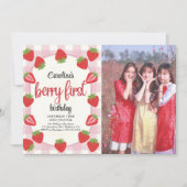 イチゴ1st誕生日パーティーベリーの最初の写真 招待状 (正面)