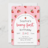 イチゴ1st誕生日パーティーベリーの最初の写真 招待状 (正面)