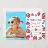 イチゴ1st誕生日パーティーベリーの最初の写真 招待状 (正面)