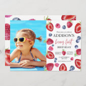 イチゴ1st誕生日パーティーベリーの最初の写真 招待状 (正面/裏面)