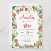 イチゴ1st誕生日パーティーベリースイートガールレッド 招待状 (正面)