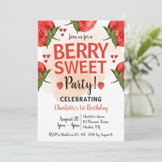 イチゴ1st誕生日パーティーベリースウィート 招待状 (スタンド正面)