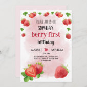 イチゴ1st誕生日パーティーベリースウィート 招待状 (正面/裏面)