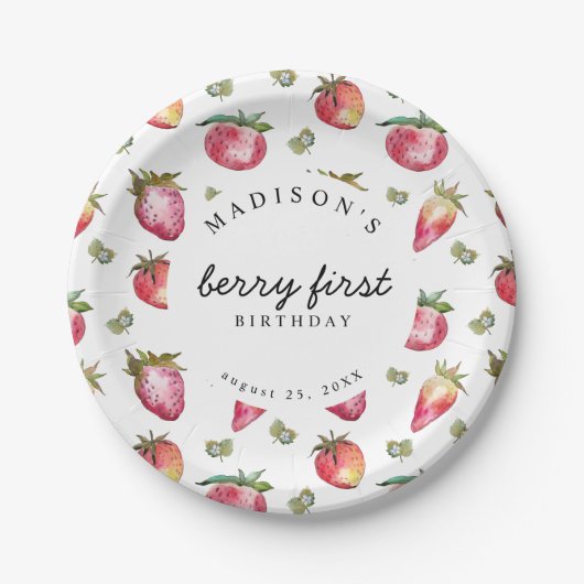 イチゴ1st誕生日パーティーベリーファーストスウィートパ ペーパープレート (正面)