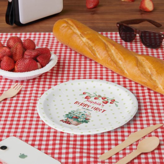 イチゴ1st誕生日パーティー、ベリー最初の女の子 ペーパープレート (ピクニック)