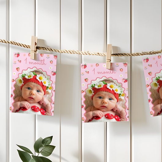 イチゴ1st誕生日フォトマイルストーンバナー 招待状