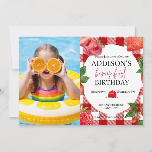 イチゴ1st誕生日ベリースウィート 招待状 (正面)