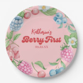 イチゴ1st誕生日ベリー最初の女の子の誕生日 ペーパープレート (正面)