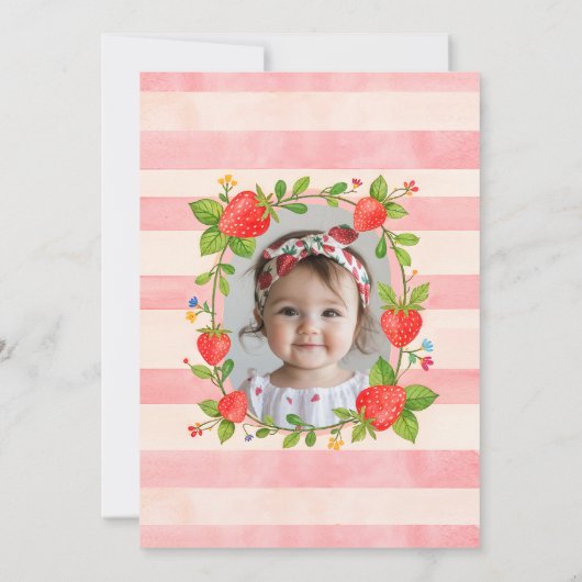 イチゴ1st誕生日ヴィンテージベリーの最初の写真 招待状 (裏面)