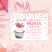 イチゴ1st誕生日招待状- Sweet Pink "B ノートカード