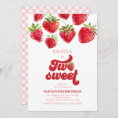 イチゴ2甘い2歳の誕生日 招待状 (正面/裏面)