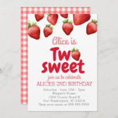 イチゴ2甘い2歳の誕生日 招待状 (正面/裏面)