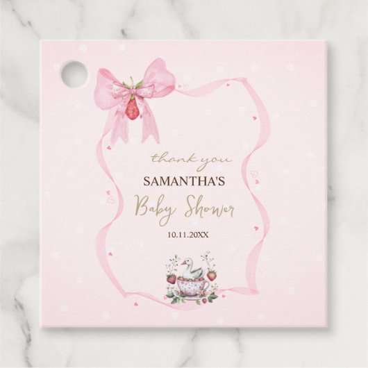 イチゴ，ガチョウ，ボウフレームドット赤ちゃんシャワー フェイバータグ (正面)