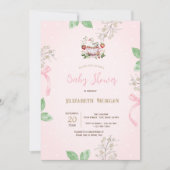 イチゴ，ガチョウ，ボウフレームドット赤ちゃんシャワー 招待状 (正面)