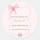 イチゴ，ガチョウ，ボウフレーム水玉模様ベビーシャワー ラウンドシール (正面)