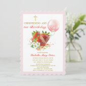 イチゴ《キリスト教》洗礼式や命名式及び第1誕生日 招待状 (スタンド正面)